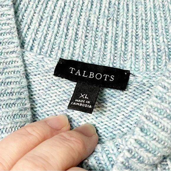 Talbots Honeycomb High-Low Mock Neck Sweater XL pastel blue cable knit casual - Picture 7 of 11